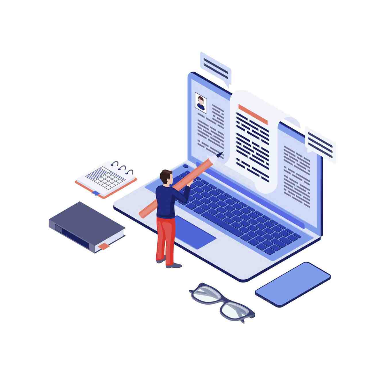 copywriting isometric content writer vector